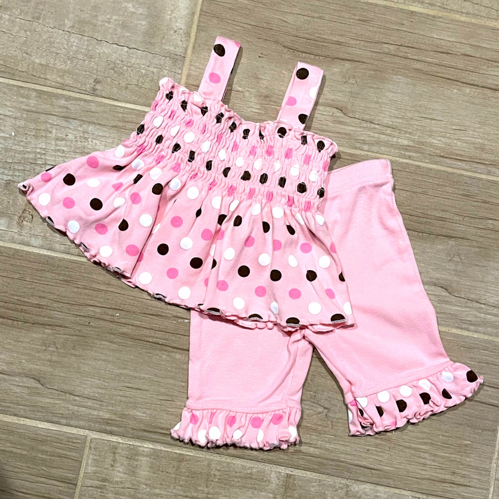 MiniWear Pink Polka Dot Ruffle Matching Set